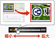 画像 「スライダー」で拡大・縮小する
